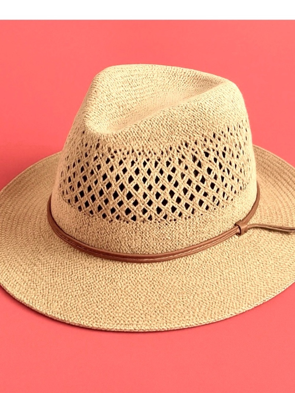 Marcus Adler New York Open Knit Wide Brim Panama Hat Tan